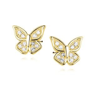 Cercei argint placati cu aur galben fluturasi cu pietre DiAmanti Z1067E_G-DIA (Argint 925‰ 1 g.)